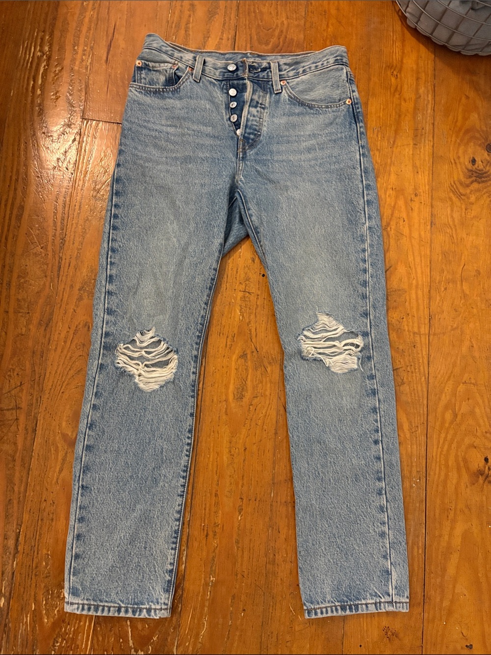 Levi's 501 Light Blue Slim Straight Distressed Jeans